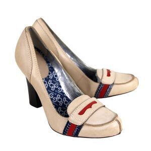 BCBGirls BEIGE GENUINE LEATHER HIGH HEEL ROUND TOE CLASSIC PUMP SHOES Sz 8.5B